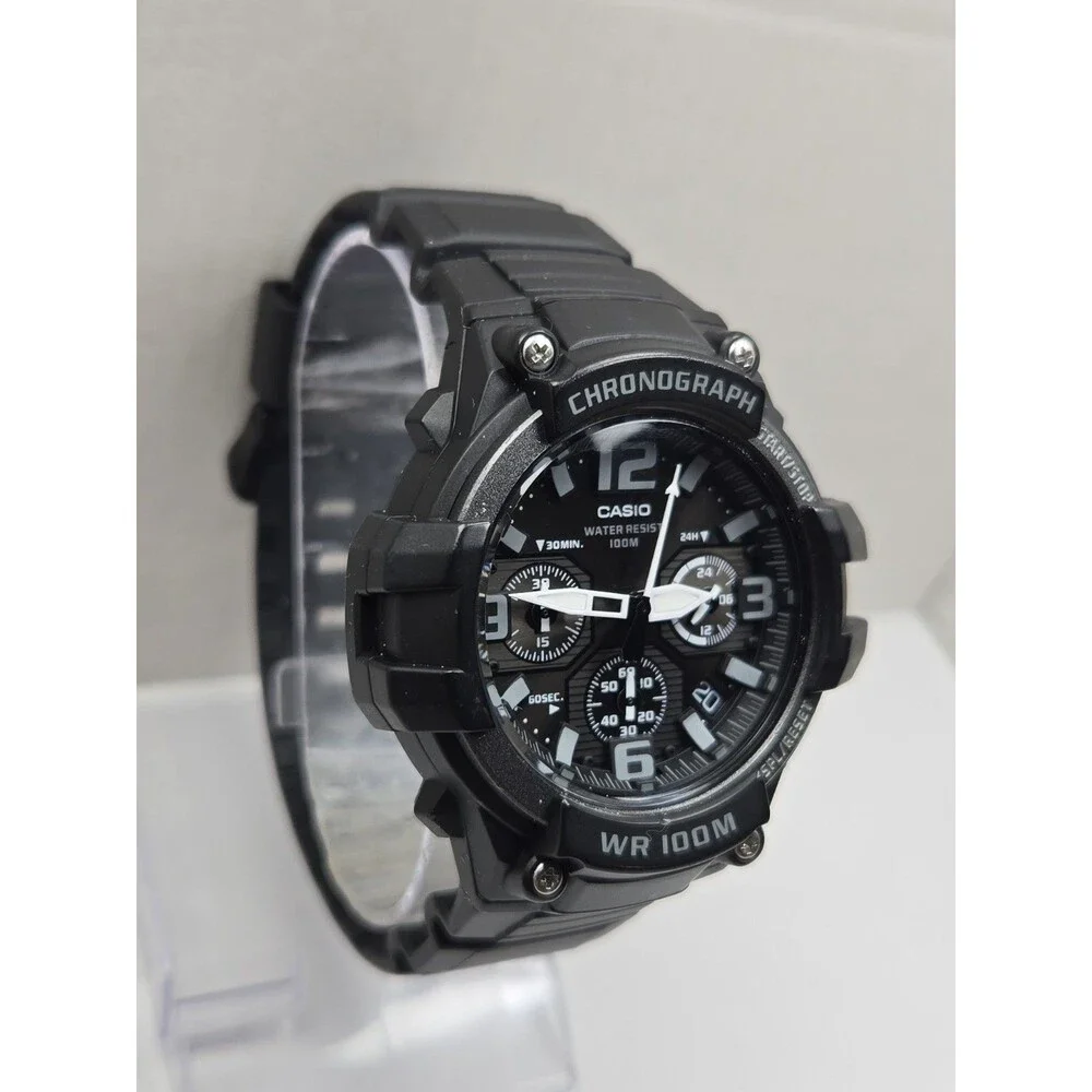 Casio Mens Black 50mm Chronograph Date 100M Sports Watch New Battery
